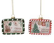 Glass Christmas Decoration Postcard 9 cm – 2 Assorted Colours image