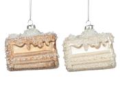 Glass Christmas Decoration Cake 8 cm – 2 Assorted Colours image