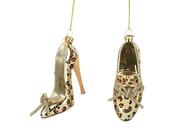 Glass Christmas Decoration Shoe Gold 12 cm – 2 Assorted Designs image