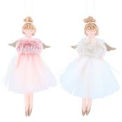 Pink &amp; White Fabric Fairy Christmas Decorations – 2 Assorted Designs image