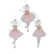 Pink &amp; White Fabric Ballerina Mouse Christmas Decoration – 3 Designs image