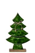 Medium Natural &amp; Dark Green Mango Wood Christmas Tree with Bow