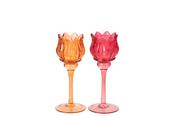 Small Orange &amp; Fuchsia Glass Tulip Tealight Holder - 2 Assorted Designs image