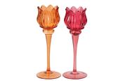 Large Orange &amp; Fuchsia Glass Tulip Tealight Holder - 2 Assorted Designs image