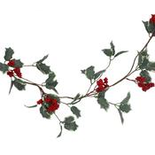 Variegated Holly &amp; Red Berries Christmas Garland image