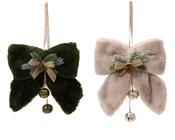 Christmas Bow Ornament 23 cm with Faux Fur and Bells – 2 Assorted Colours image