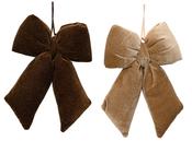 Velvet Bow Christmas Decoration 30 cm Dark and Light Brown with Silver Glitter – 2 Assorted Colours image
