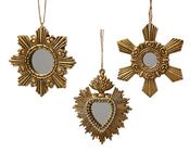 Glass Christmas Decoration Antique Gold Star and Heart 10 cm – 3 Assorted Designs image