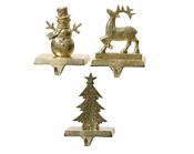 Stocking Hook Gold Aluminium 12 cm – Snowman, Deer or Tree – 3 Assorted Designs image