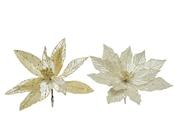 Christmas Flower with Clip Ivory/Gold 28 cm – 2 Assorted Designs image