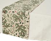 Table Runner 30 × 150 cm Rectangular Cotton Blend with Mistletoe and Holly Design image