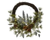 Brush wreath with cones and 30 LED Warm White Lights BO image