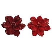 Velvet Glitter Flower on Clip 35 cm – Burgundy/Red image
