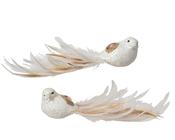 Bird Clip Decoration 22 cm White Glitter with Feather Tail – 2 Assorted Designs