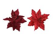 Poinsettia Flower on Clip 24 cm Glitter Finish Assorted Red image