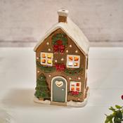 Stoneware House with Wreath &amp; Bows Candle Holder image