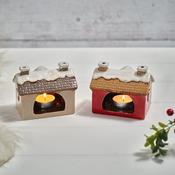 Stoneware House Candle Holders with Star Cut-Out - 2 Assorted Designs image