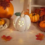 White Pumpkin LED Ornament with Cut-Out Flower Detail image