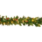 9 Foot Pre-Lit Wintry Pine Artificial Christmas Garland with Pine Cones &amp; Red Berries - 100 Warm White LEDs image