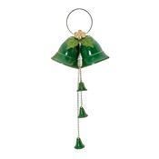 Green Twin Metal Bells with Holly 80 cm