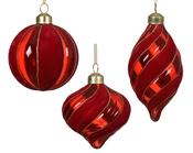 Glass Christmas Bauble Red Round 8 cm – 3 Assorted Designs