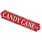 Red Candy Cane Lane Christmas Metal Sign