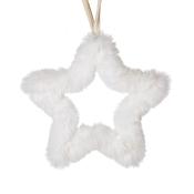 Small White Faux Fur Star Hanging Christmas Decoration image