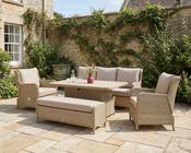 Chedworth Reclining 3 Seat Sofa, Piston Adjustable Ceramic Rectangle Table, 2 Sofa Chairs &amp; Bench - Sandstone