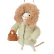 Green Felt Mouse in Faux Fur Coat Christmas Decoration image