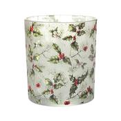 Large Frosted Holly Glass Christmas Candle Holder image