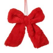 Red Faux Fur Bow Hanging Christmas Decoration image