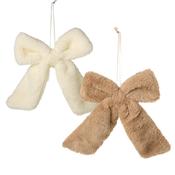 Cream &amp; Brown Faux Fur Bow Christmas Decorations – Assorted