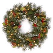 4 Foot Pre-Lit Wintry Pine Artificial Christmas Wreath with Pine Cones &amp; Red Berries - 200 Warm White LEDs image