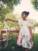 Angel &amp; Rocket Cream 100% Cotton Border Print Emillie Tie Sash Dress