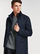 Navy Blue Wool Blend Mock Gilet Herringbone Padded Coat