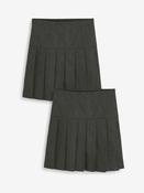 Grey Longer Length Regular Waist 2 Pack Pleated School Skirts (3-16yrs) image