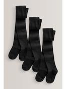 Black Regular Length 3 Pack Cotton Rich School Tights