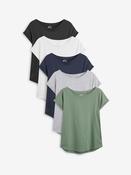 Grey/White/Black/Navy Blue/Khaki Green Cap Sleeve T-Shirts 5 Pack image