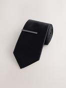 Black Textured Tie with Tie Clip image