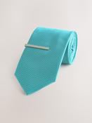 Aqua Blue Textured Tie with Tie Clip image