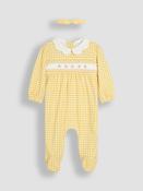 JoJo Maman Bébé Yellow Cotton 2-Piece Smocked Sleepsuit and Headband Set