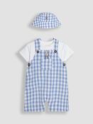 JoJo Maman Bébé Blue 2-Piece Peter Rabbit™ Gingham Dungarees &amp; Body Set