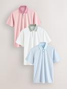 Pink / Blue / White Woven Collar Regular Fit Short Sleeve Jersey Polo Shirts 3 Pack