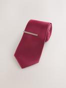 Red Textured Tie with Tie Clip