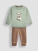 JoJo Maman Bébé Green Baby Panda Sweatshirt And Cosy Trousers Set