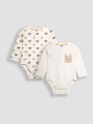 JoJo Maman Bébé Natural Printed Bear And Appliqué Pocket Bodies 2 Pack