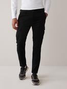 Black Slim Fit Cotton Stretch Cargo Trousers