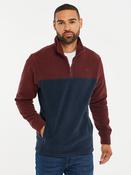 Threadbare Burgundy / Navy Two Tone Quarter Zip Fleece Sweatshirt