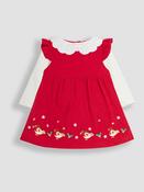 JoJo Maman Bébé Red Embroidered Cord Baby Dress &amp; Body Set image