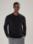 Black Regular Fit Cotton Rich Long Sleeve Knitted Polo Shirt image